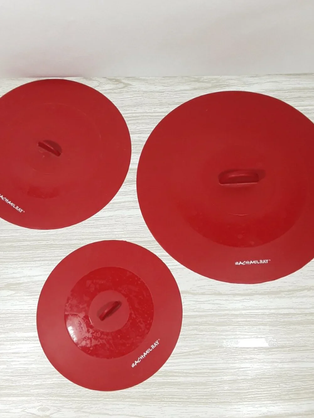 Set- 3 Rachael Ray Silicone Lids, Red Bowl Covers, Top This! Oven Microwave Safe